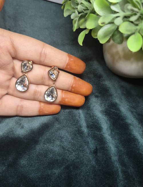 HEART SHAPE GOLD TONE CRYSTAL EARRINGS