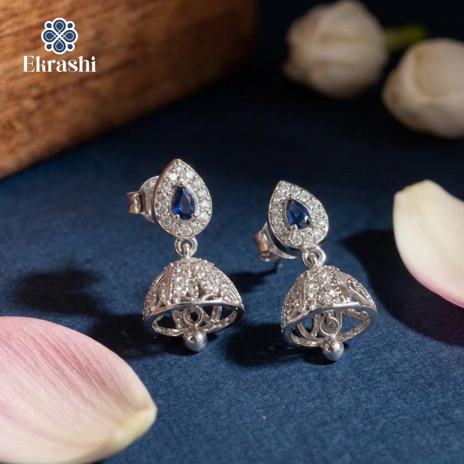 Silver Toned Blue Stone Jhumki Earrings | Elegant Drop Jhumka for Women | Traditional & Party Wear Earrings